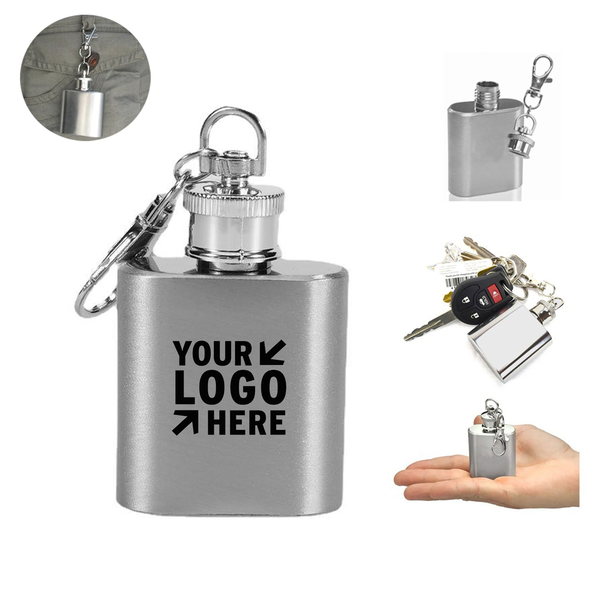 1oz Stainless Steel Hip Flask With Keychain 3