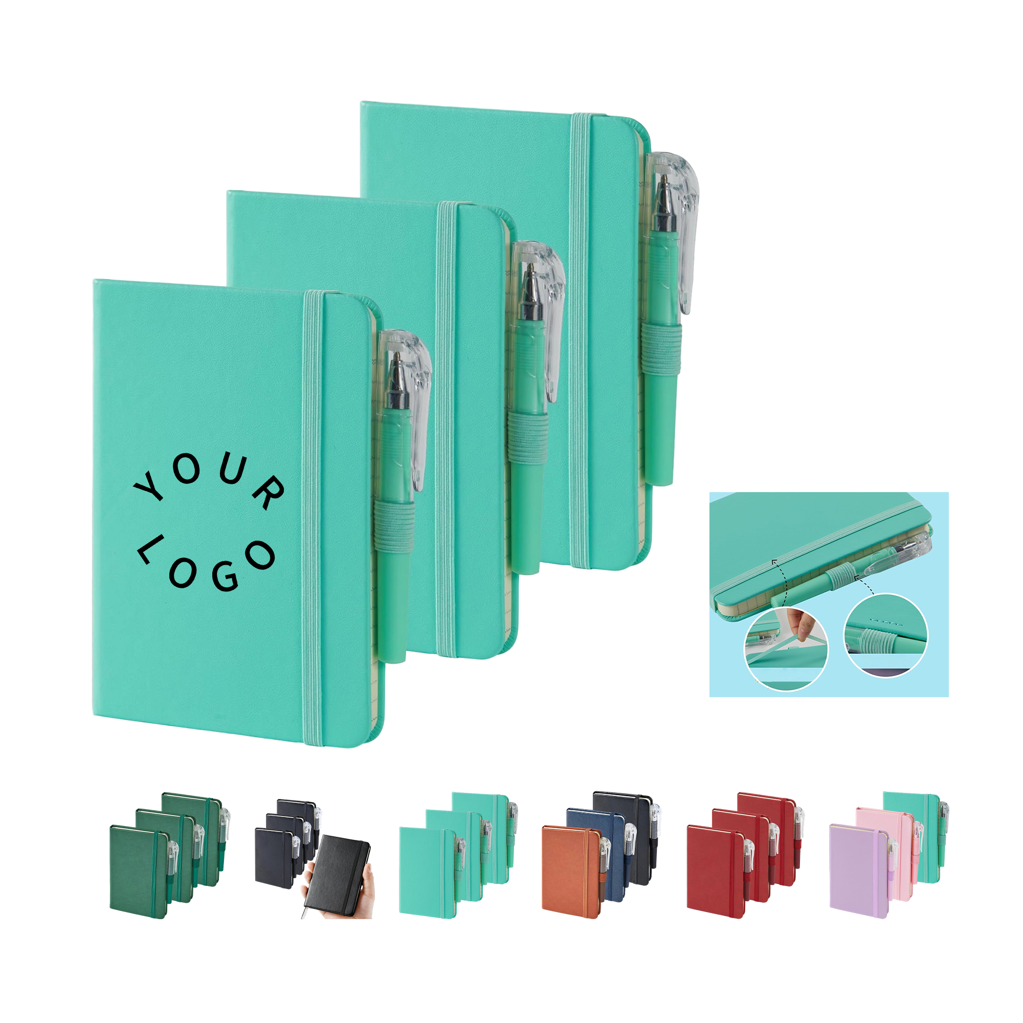 PU Leather Pocket Notebook Journal With Pen 3.7" x 5.7" 7