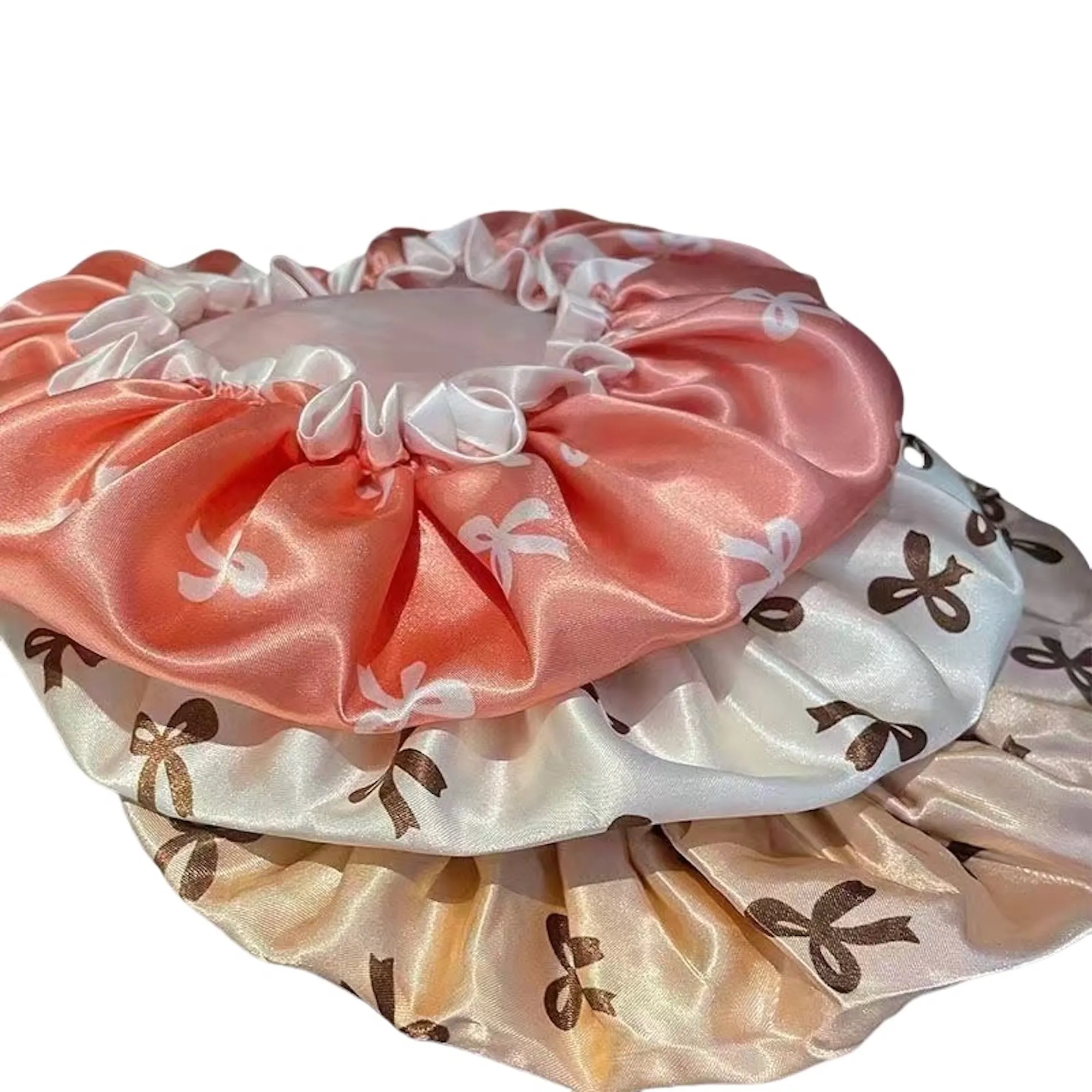 Double-layer Shower Cap Waterproof Bow Pattern 2