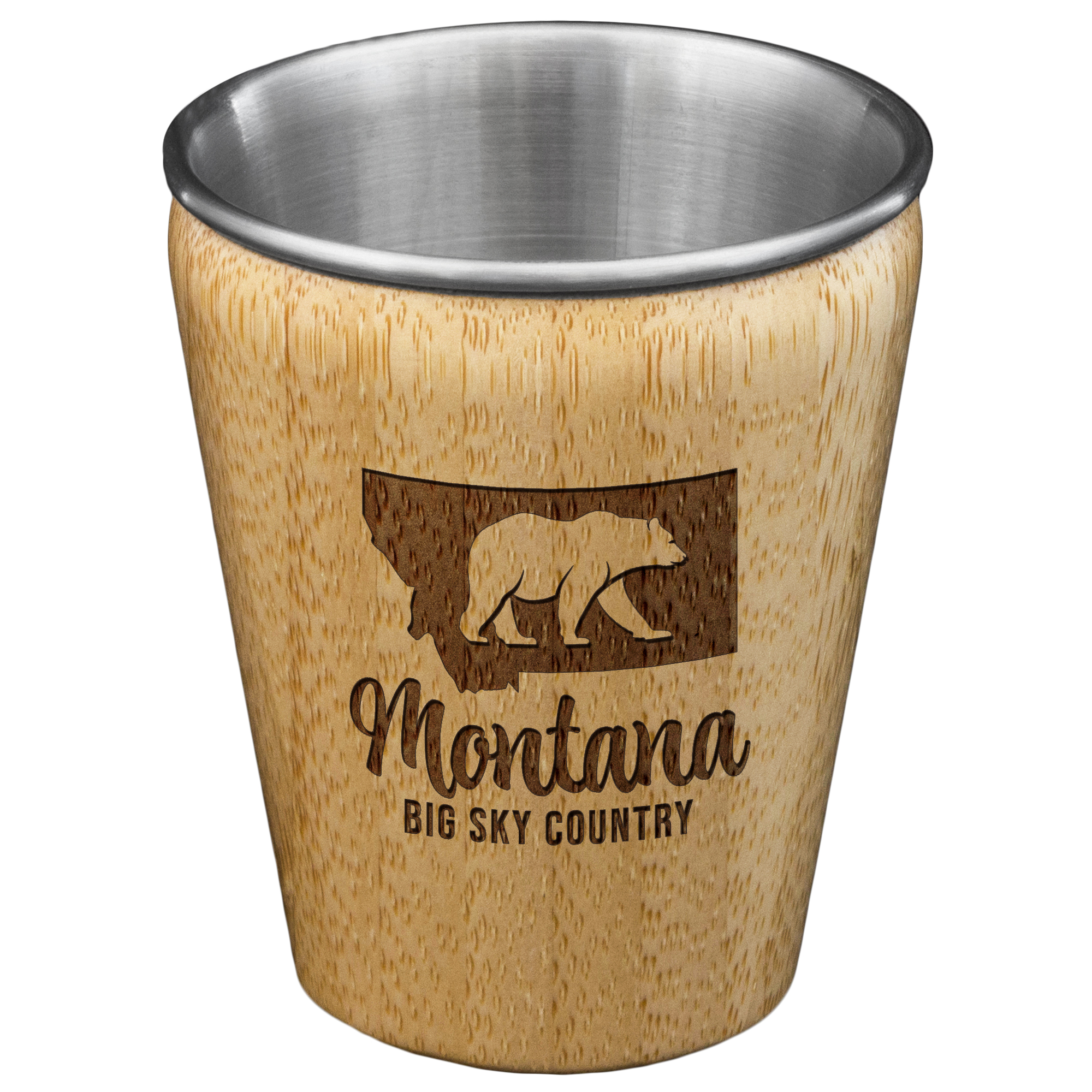 Montana State Bamboo and Stainless Steel Shot Glass
