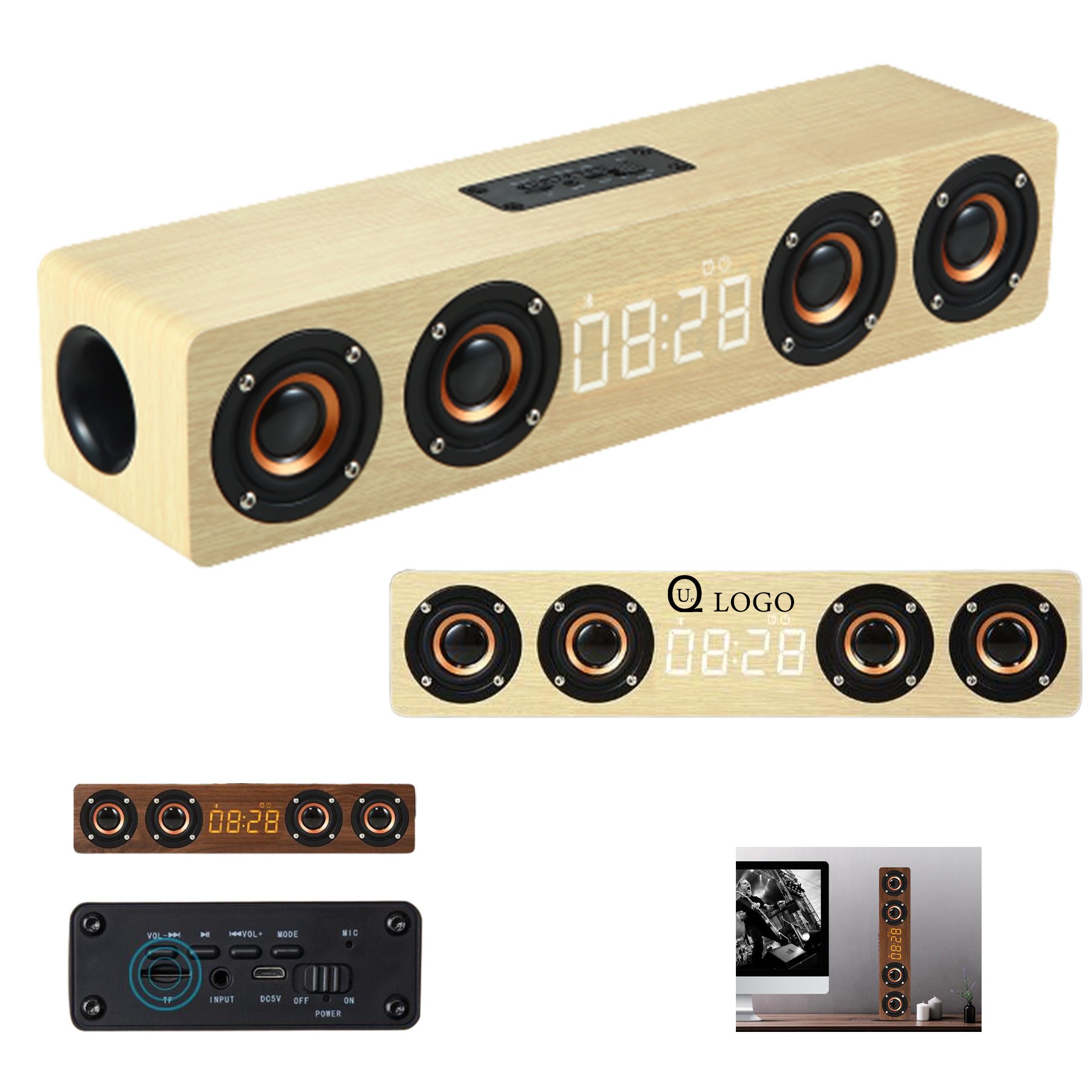 Wooden Wireless Speaker W/ Alarm Clock