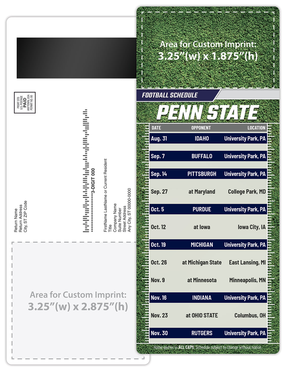 Football Schedule Laminated Card/Postcard with Magnet Strip 3.5x8.5 - 14 pt. 2