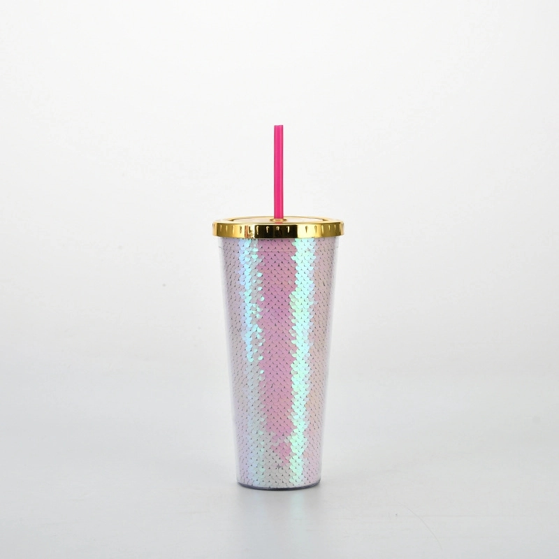 Custom Transparent AS Plastic Sequin Straw Tumbler 1