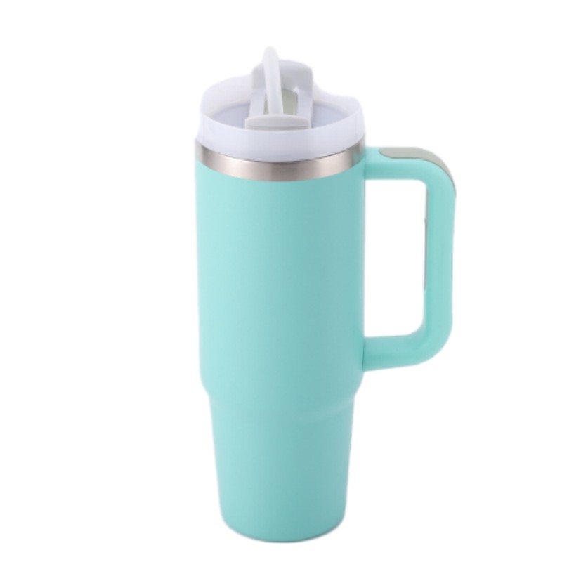 30 oz Vacuum Stainless Steel Tumbler W/ Handle & Straw 18