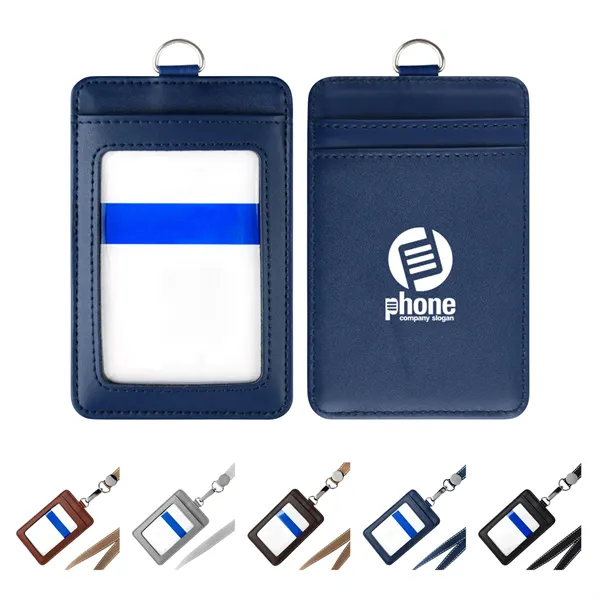 Top Grain Leather ID Badge Holder with Lanyard