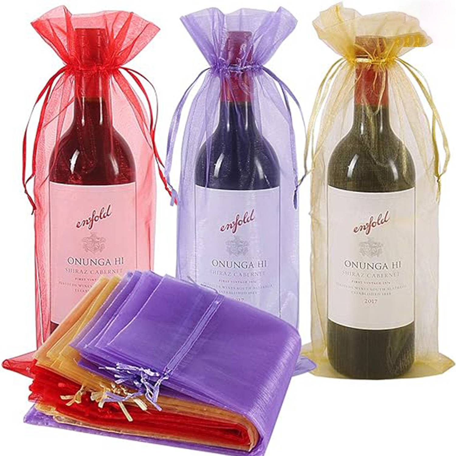 1-Bottle Organza Drawstring Wine Bag 5