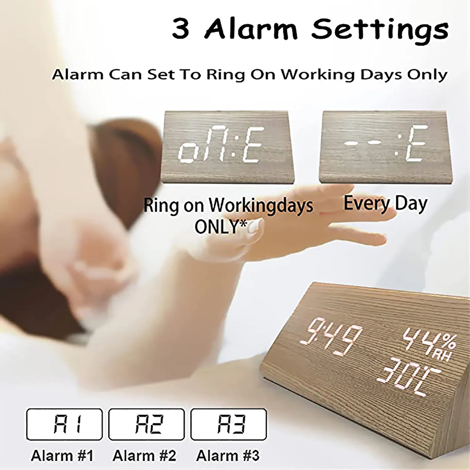Humidity Temperature Wood Alarm Clock 5