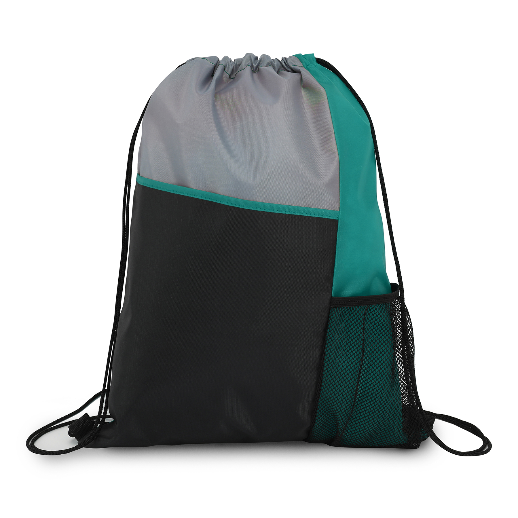 Slant-Pocket Drawstring Gym Backpack With Side Mesh Pocket 2