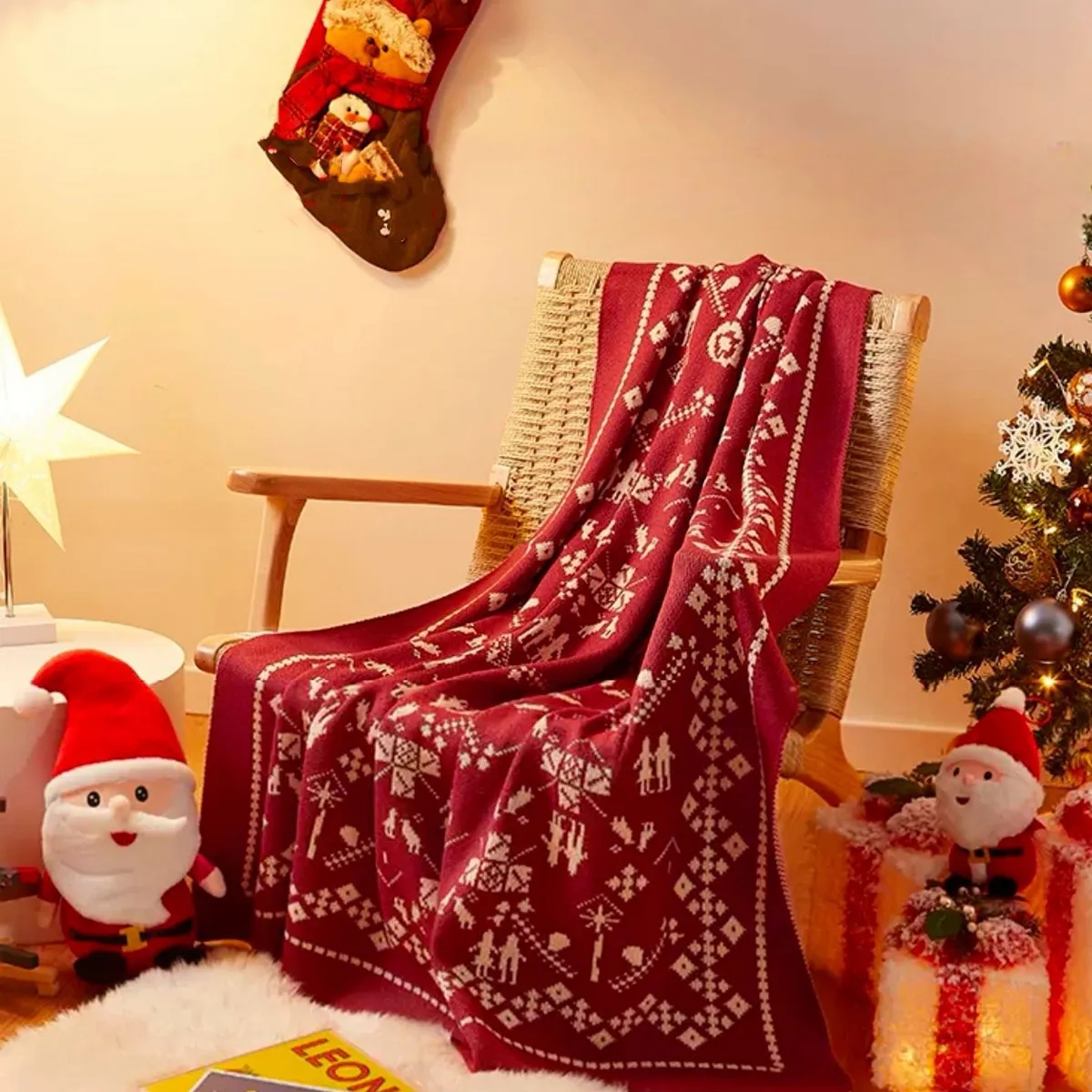 Red Knit Holiday Throw Blanket For Office And Home 6