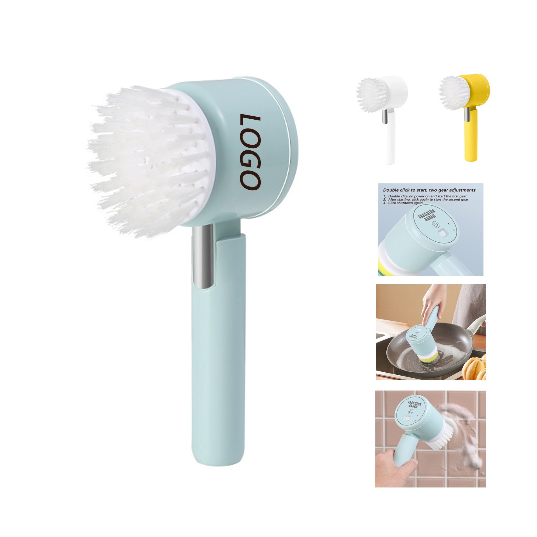 Handheld Electric Rotary Scrubber With 3 Replaceable Heads