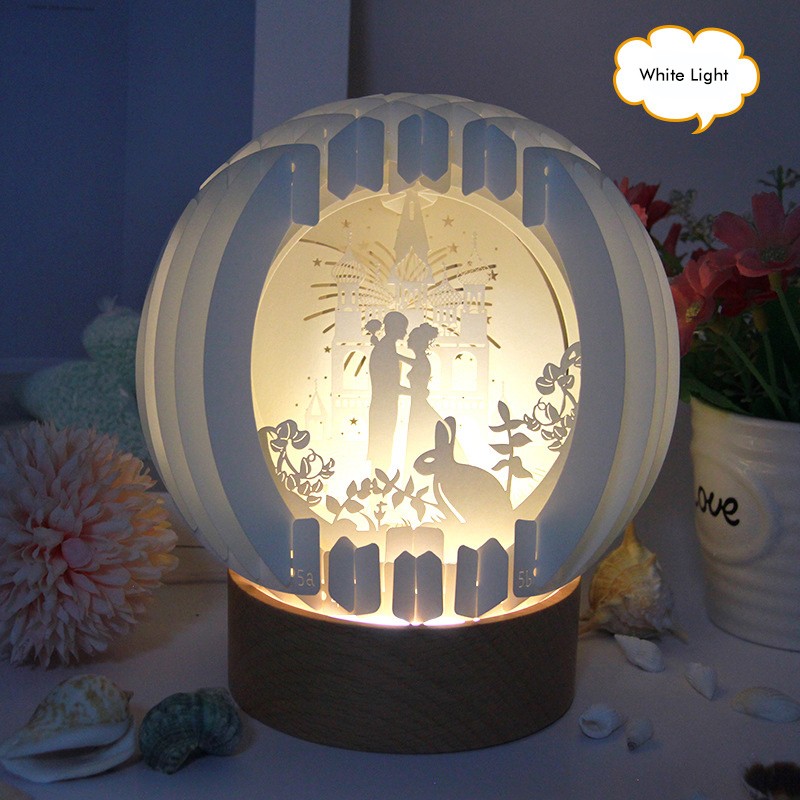 3D Paper Art Table Lamp With Wood Base 8