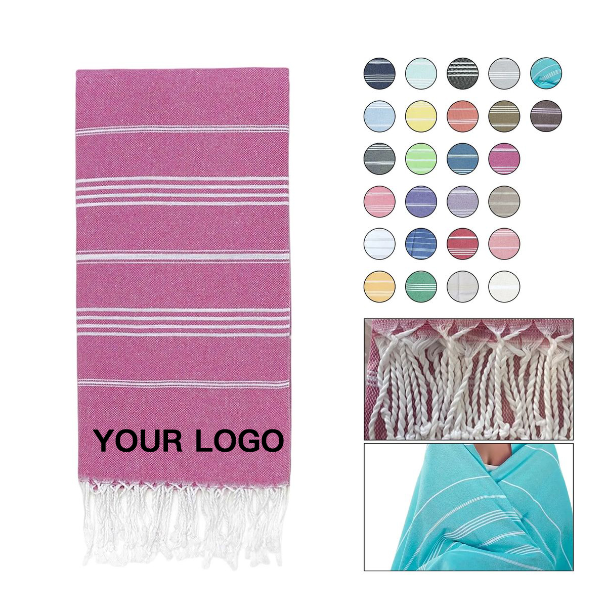 Large Cotton Beach Towel with Fringe 70x39 Inches 9