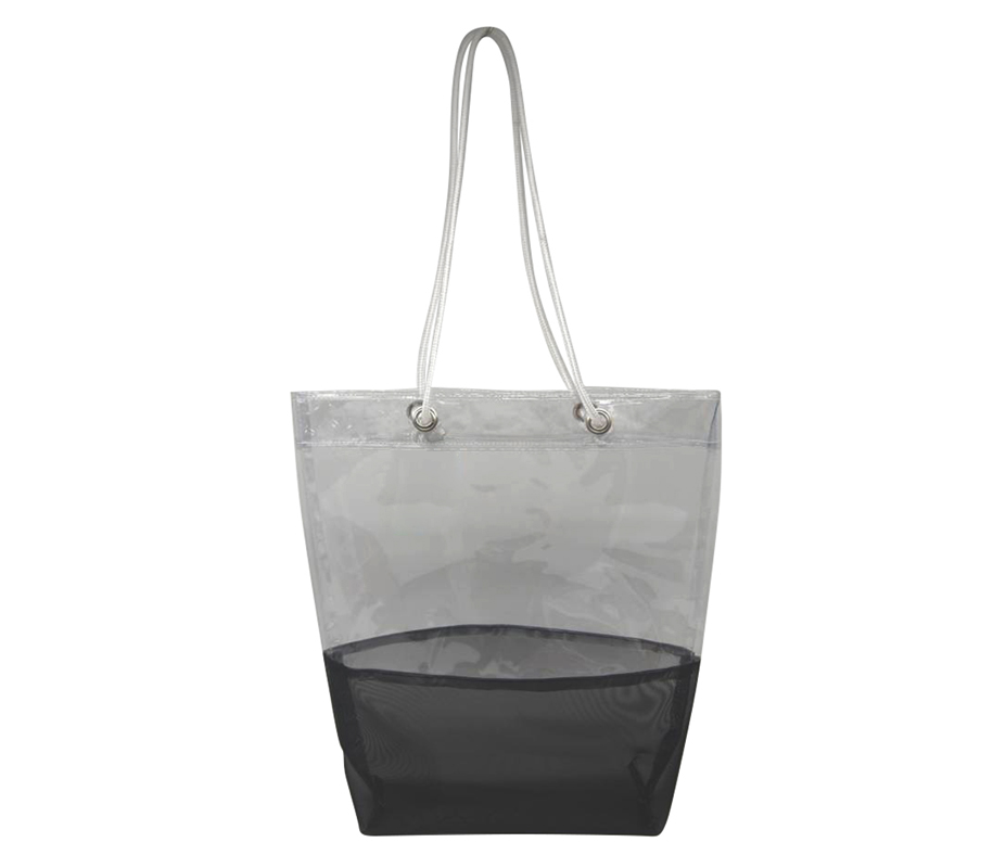 Clear PVC Transparent Tote Bag with Bottom Black Net 2