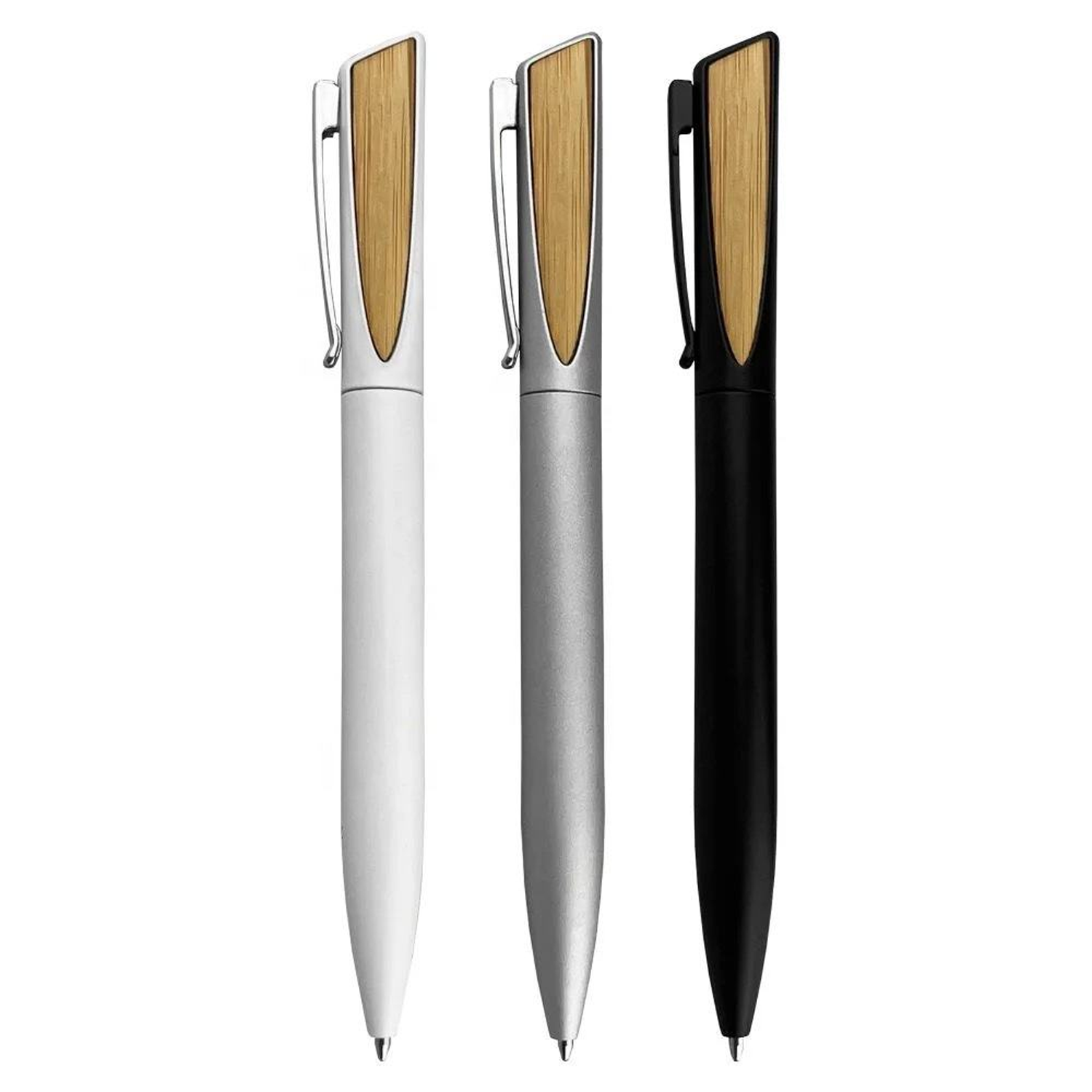 Stainless Steel Bamboo Twist Action Ballpoint Pen 7