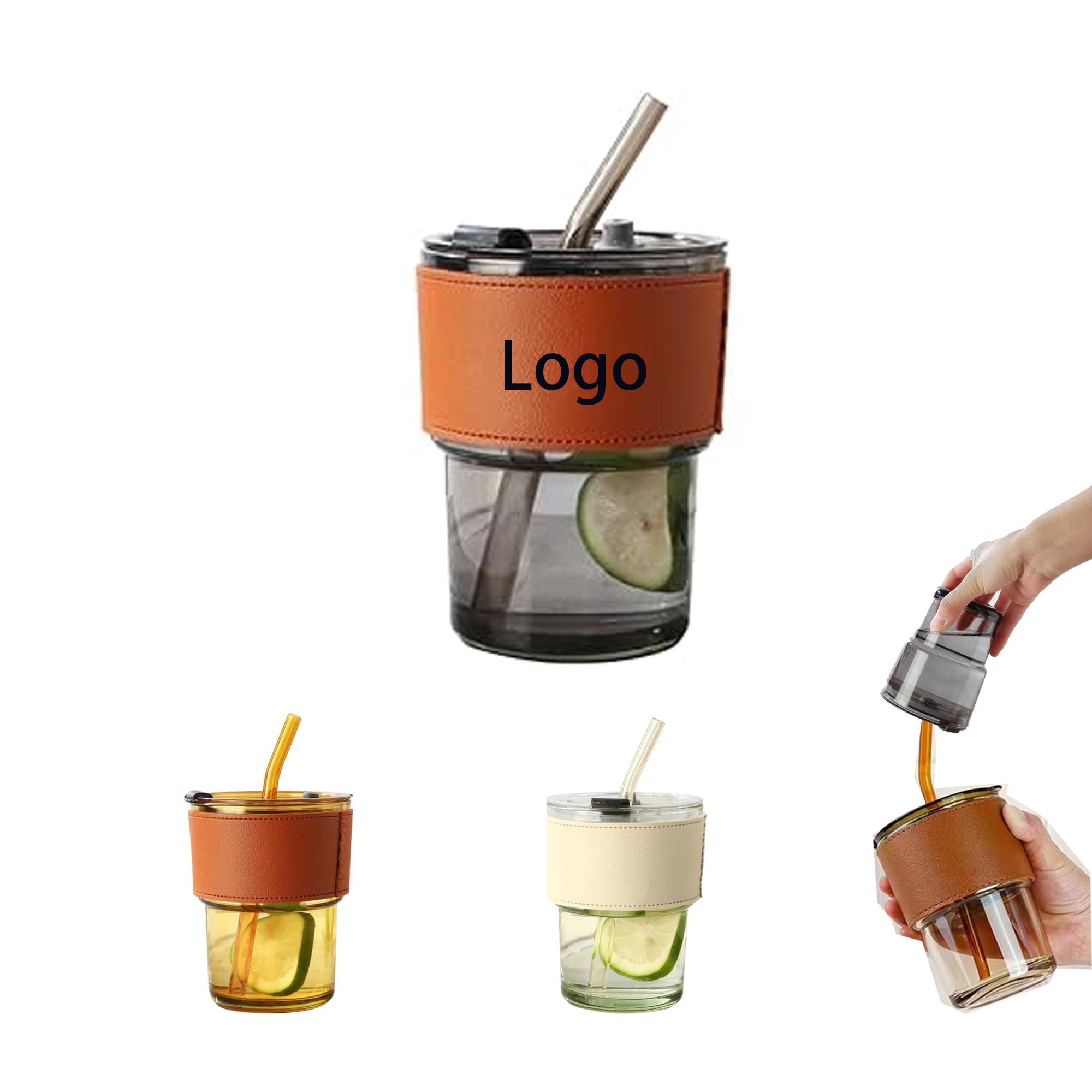 14 Oz Glass Tumbler With Glass Straw 2