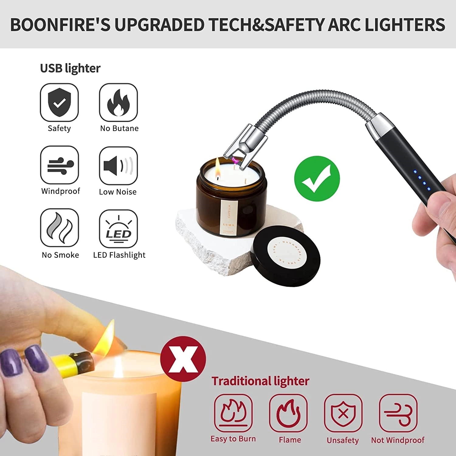 Usb Rechargeable Boonfire Lighter With Led Light 8
