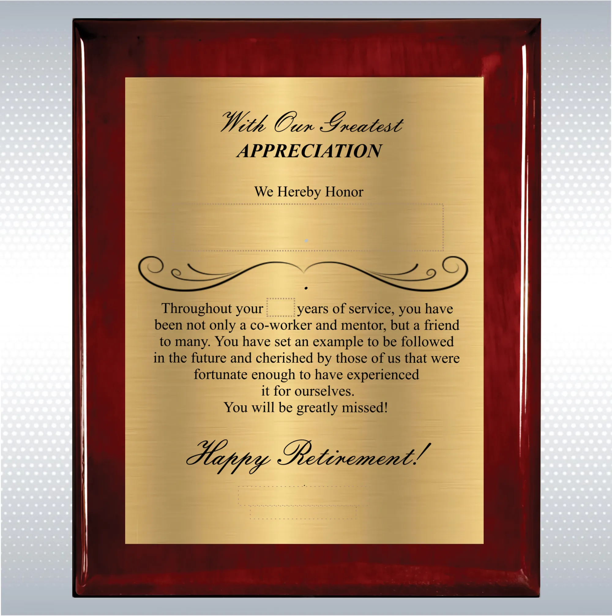 Rosewood Piano Finish Wood Plaque Retirement Gift Award 3