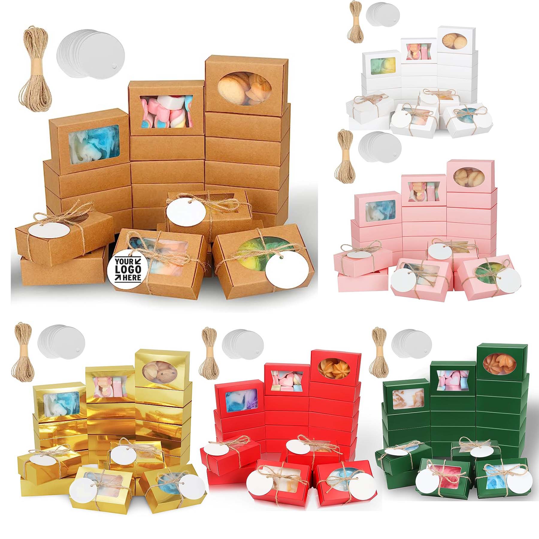 3.5x2.35x1.2 Inch Small Mini Kraft Paper Homemade Soap Candy Chocolate Bakery Packaging Box with Wi 2