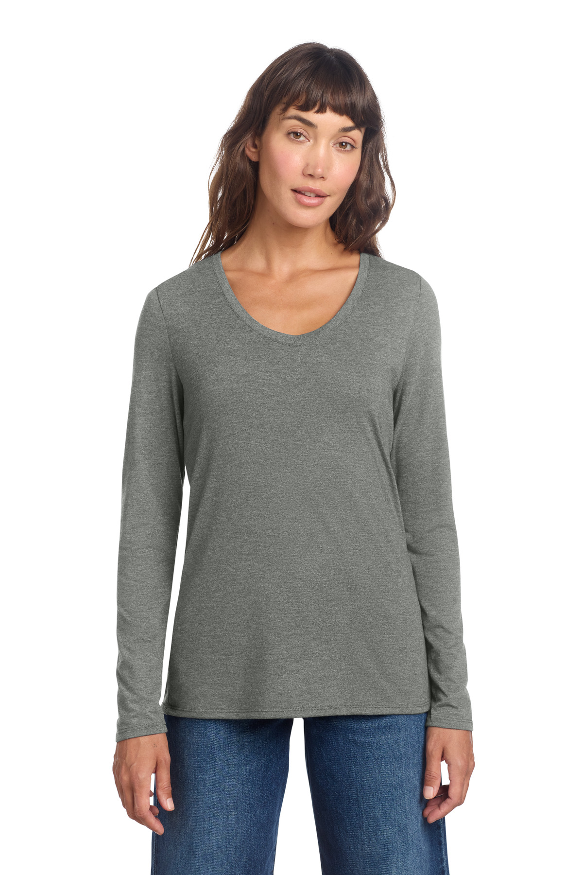 District Women's Perfect Tri Long Sleeve V-Neck Tee DT135 9
