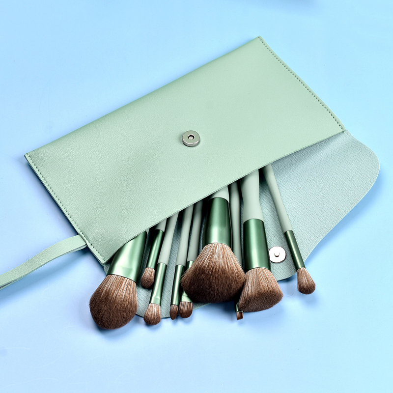 9pcs Diamond Blending Blush Concealer Eye Shadow Makeup Brush Set w/Magnetic buckle PU Bag 9