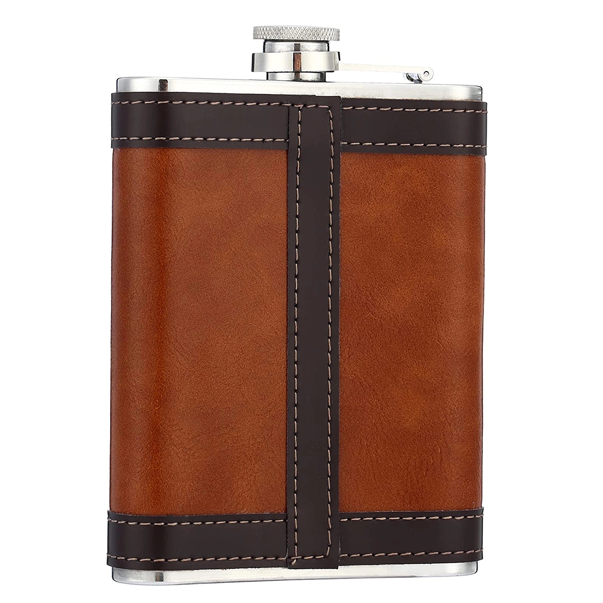 Stainless Steel Hip Flask Wrapped Brown Leather 2