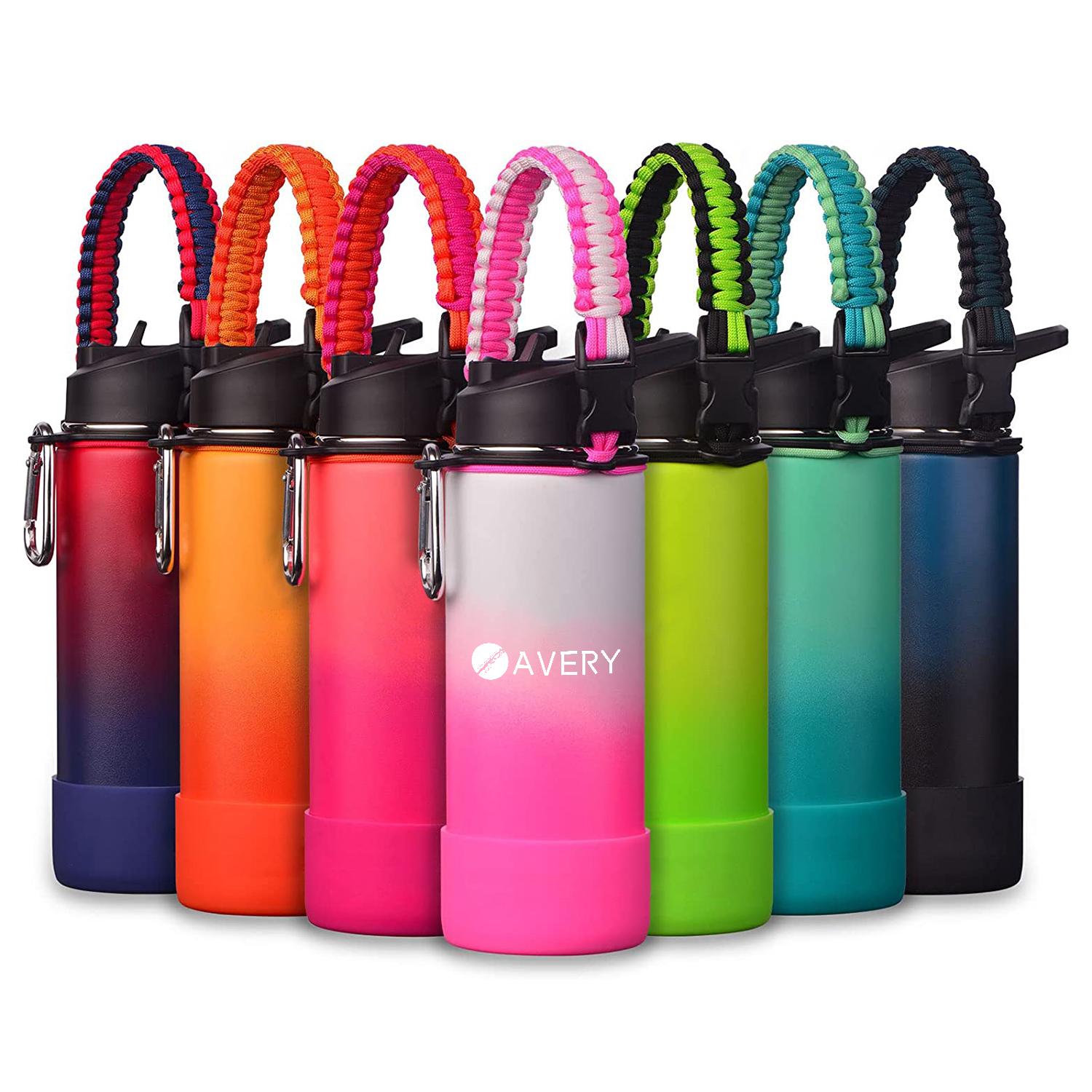 32 Oz Insulated Water Bottle With Straw Lid Paracord Handle, custom water bottle with logo imprint 2