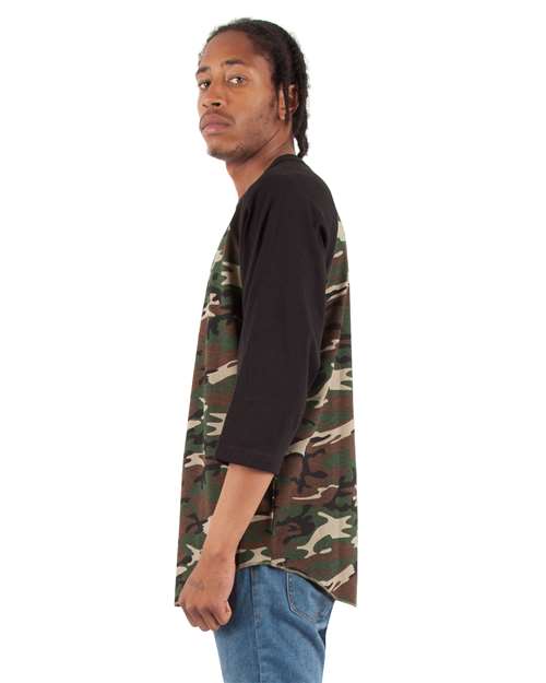 Unisex Three-Quarter Sleeve Camo Raglan T-Shirt - SHRAGCM 20