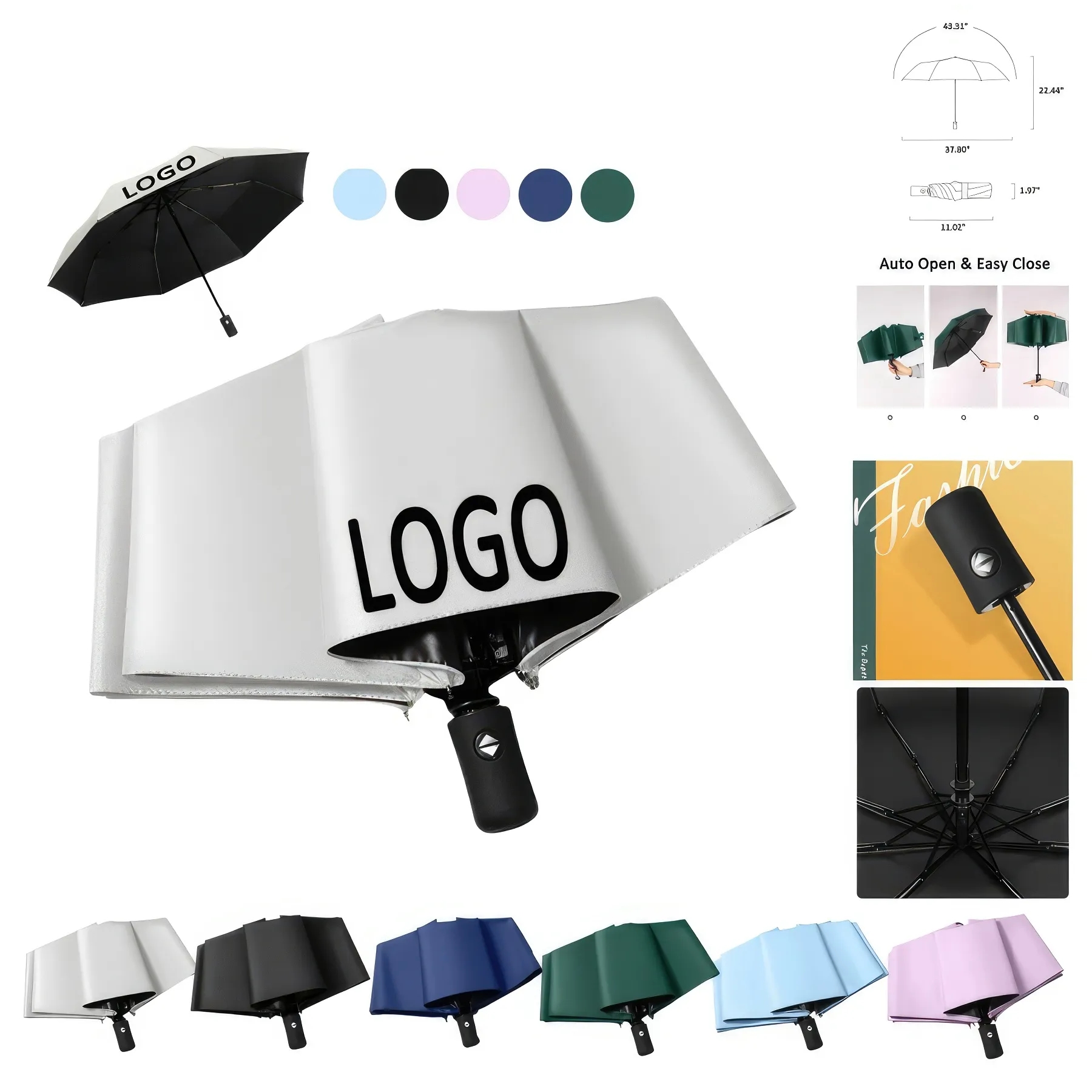 Travel Auto-Open Folding Umbrella for Rain & Sun Protection 3