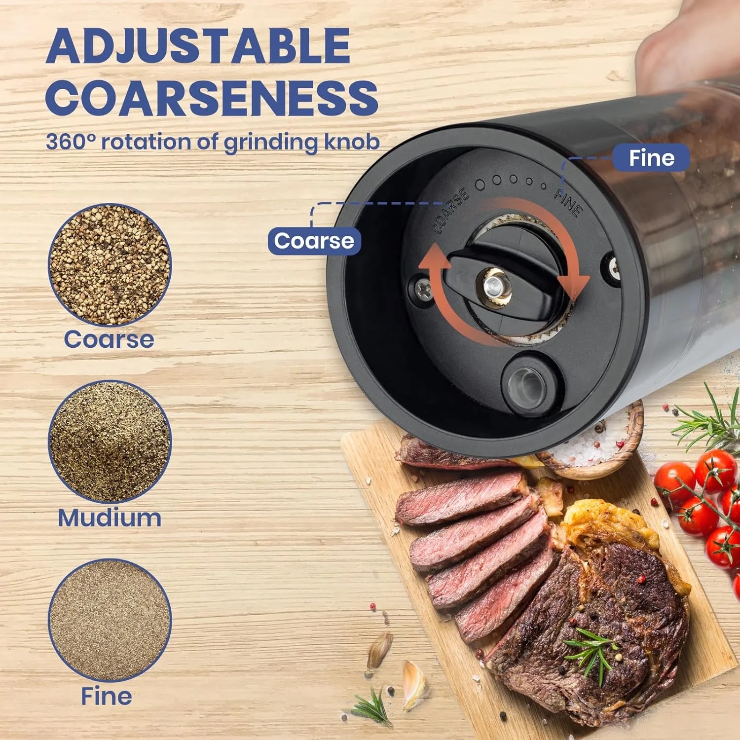 Gravity Rechargeable Salt Pepper Grinder with Charging Base 2