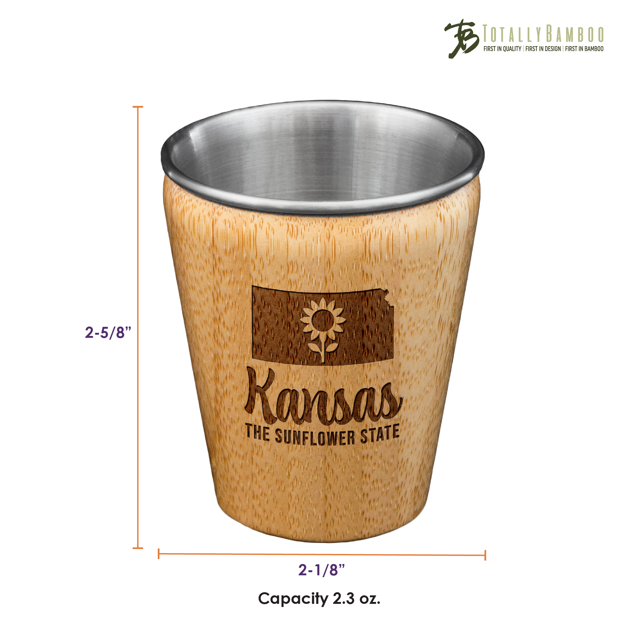 Kansas State Bamboo and Stainless Steel Shot Glass 2
