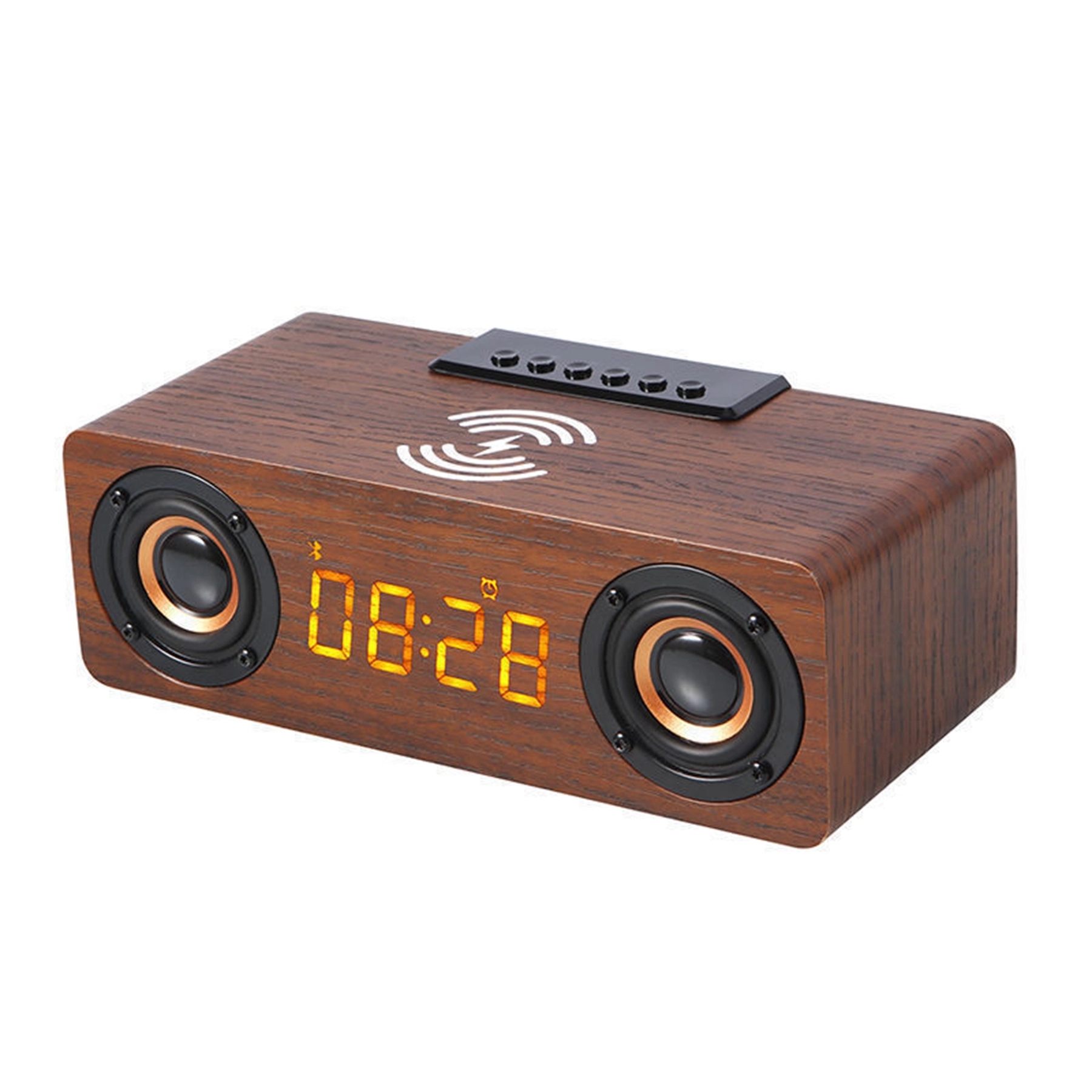 Wooden 10 W Wireless Charger with Alarm Clock & Speaker 3