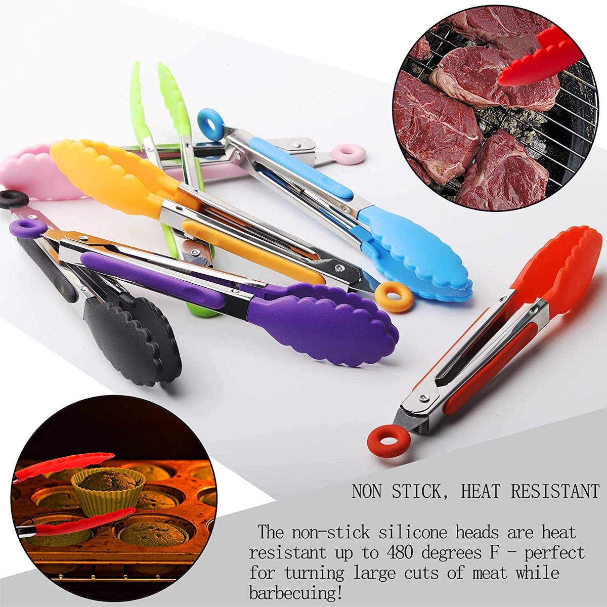 7 Inch Multi-Colors Silicone Kitchen Tongs 11
