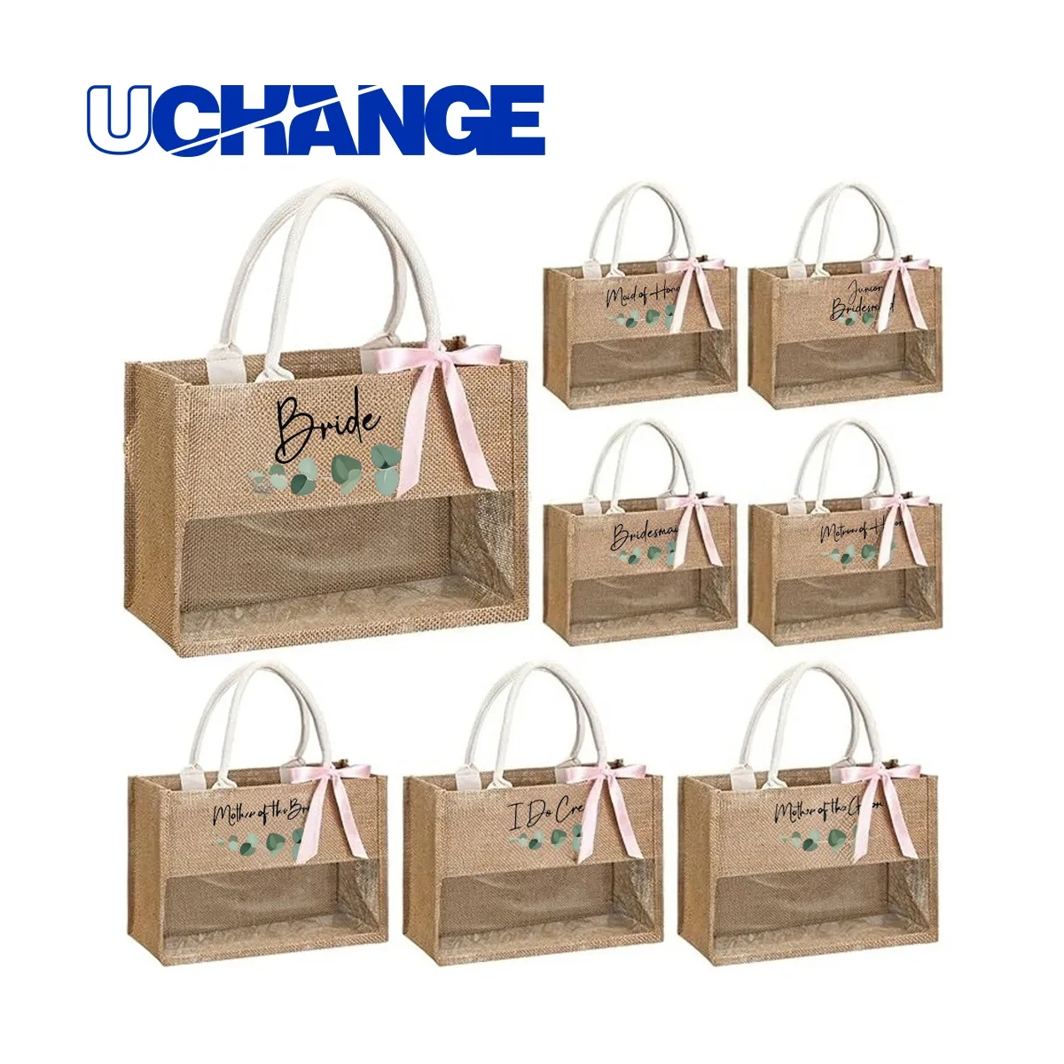 Jute Tote With Clear Window For Wedding Gifts, custom tote bag with logo imprint 4