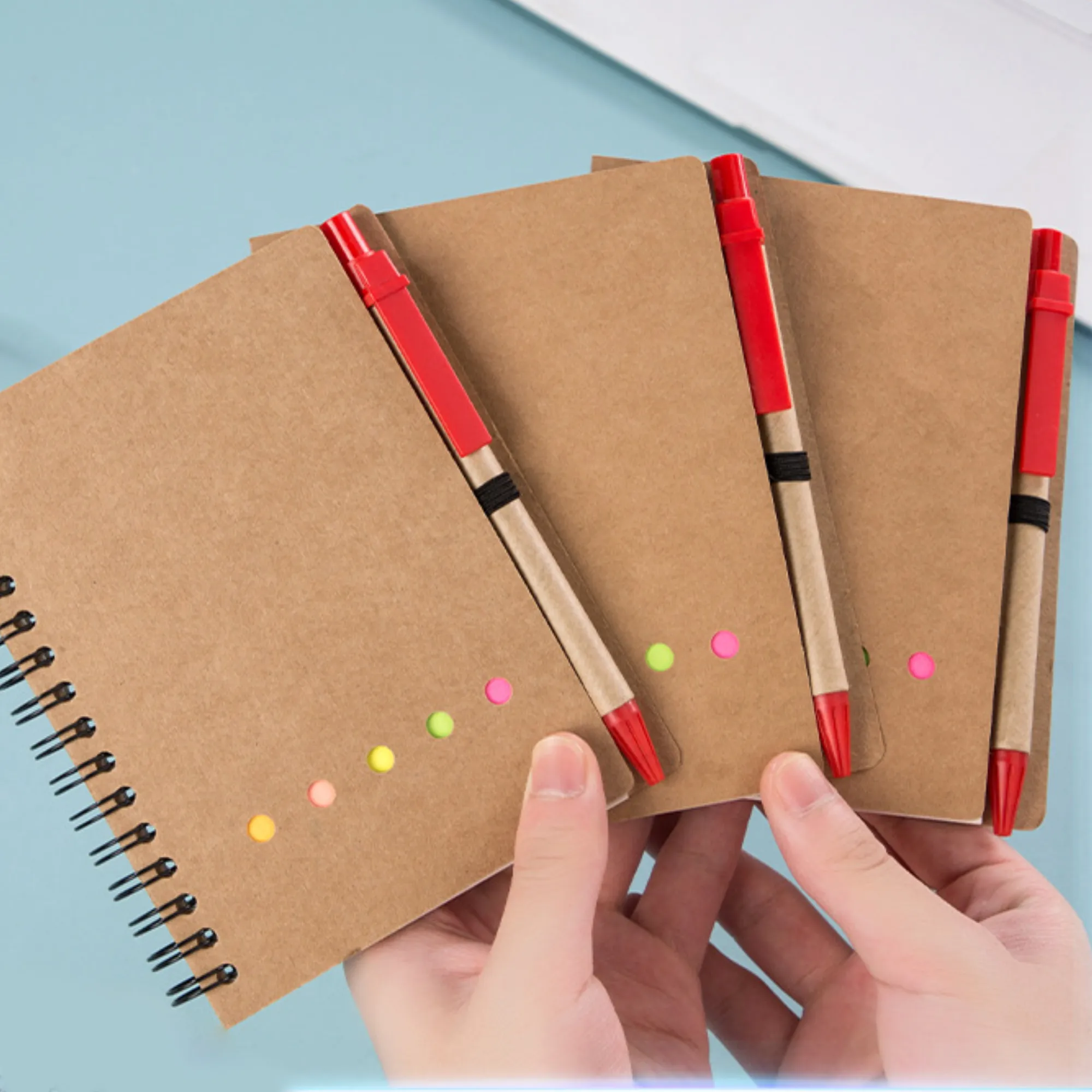 Spiral Bound Kraft Notebook with Pen and Stickers for Daily 1
