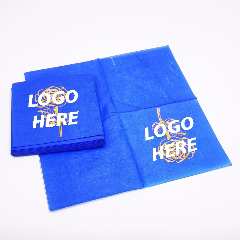Custom Gold Foil Blue Cocktail Paper Napkins 5