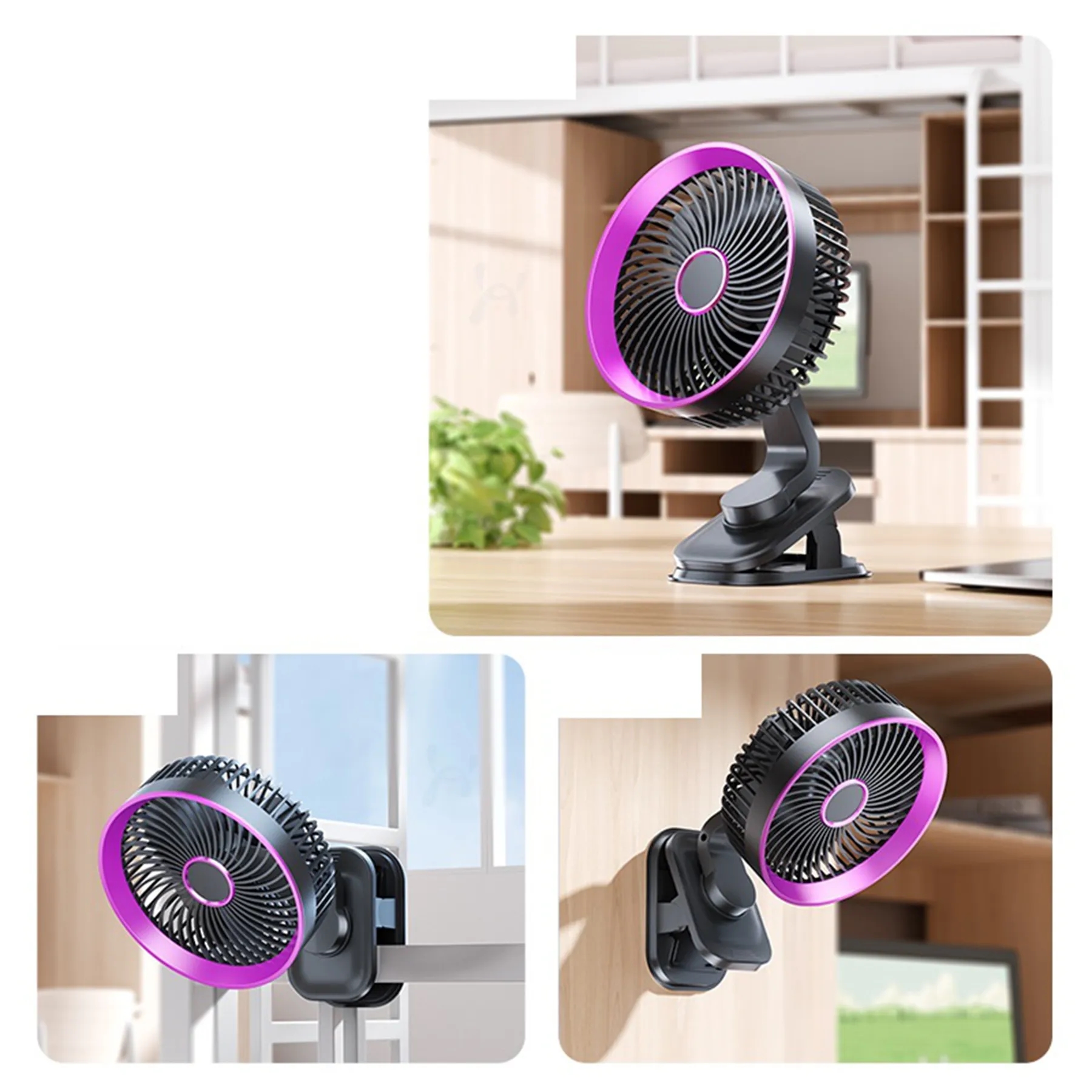 1200 mAh Chargeable Office Desktop Mini Clip Fan 2