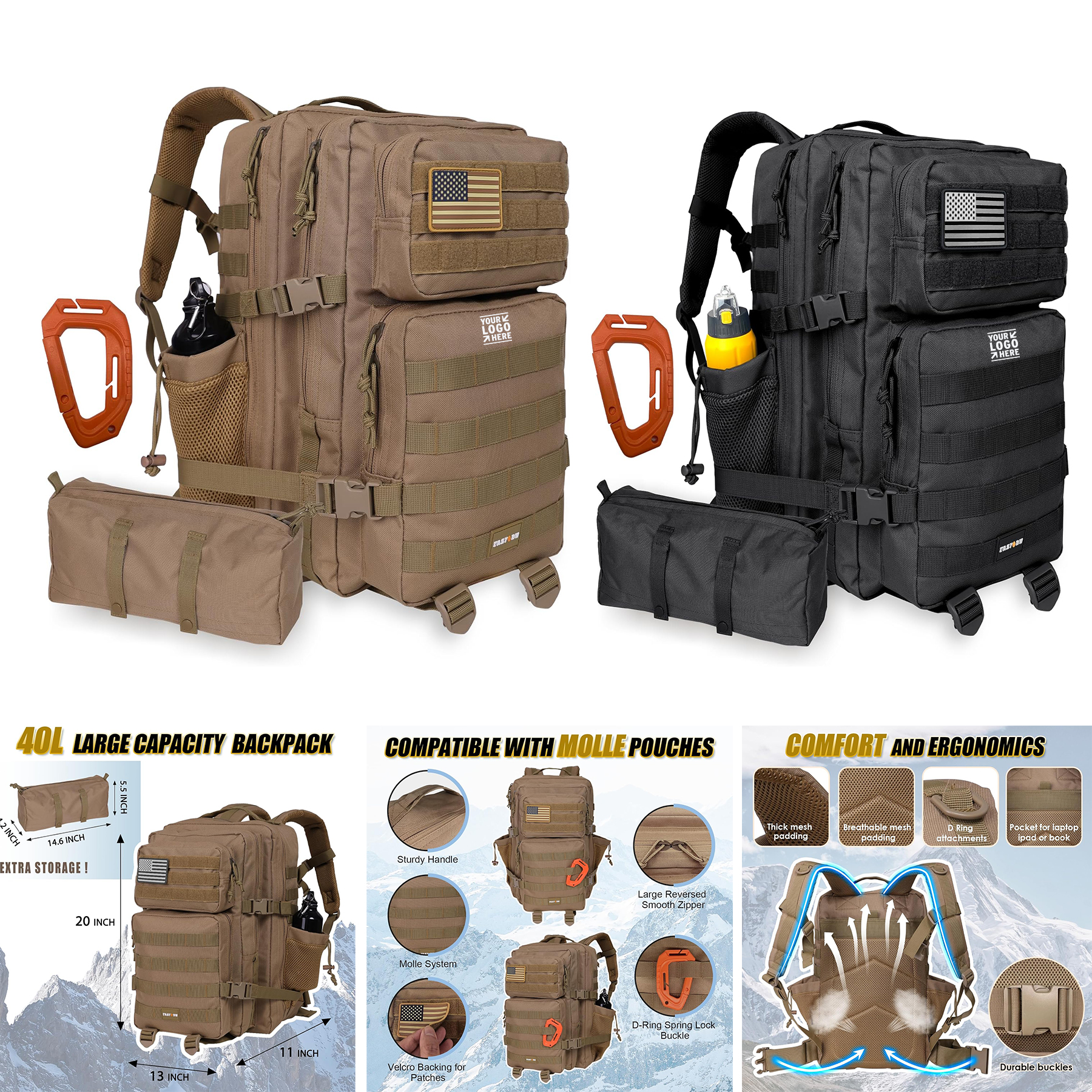 Men Women Military Tactical 45L Backpack Water-resistant Multi Pocket Army Pack 3 Day Bug Out Bag 2