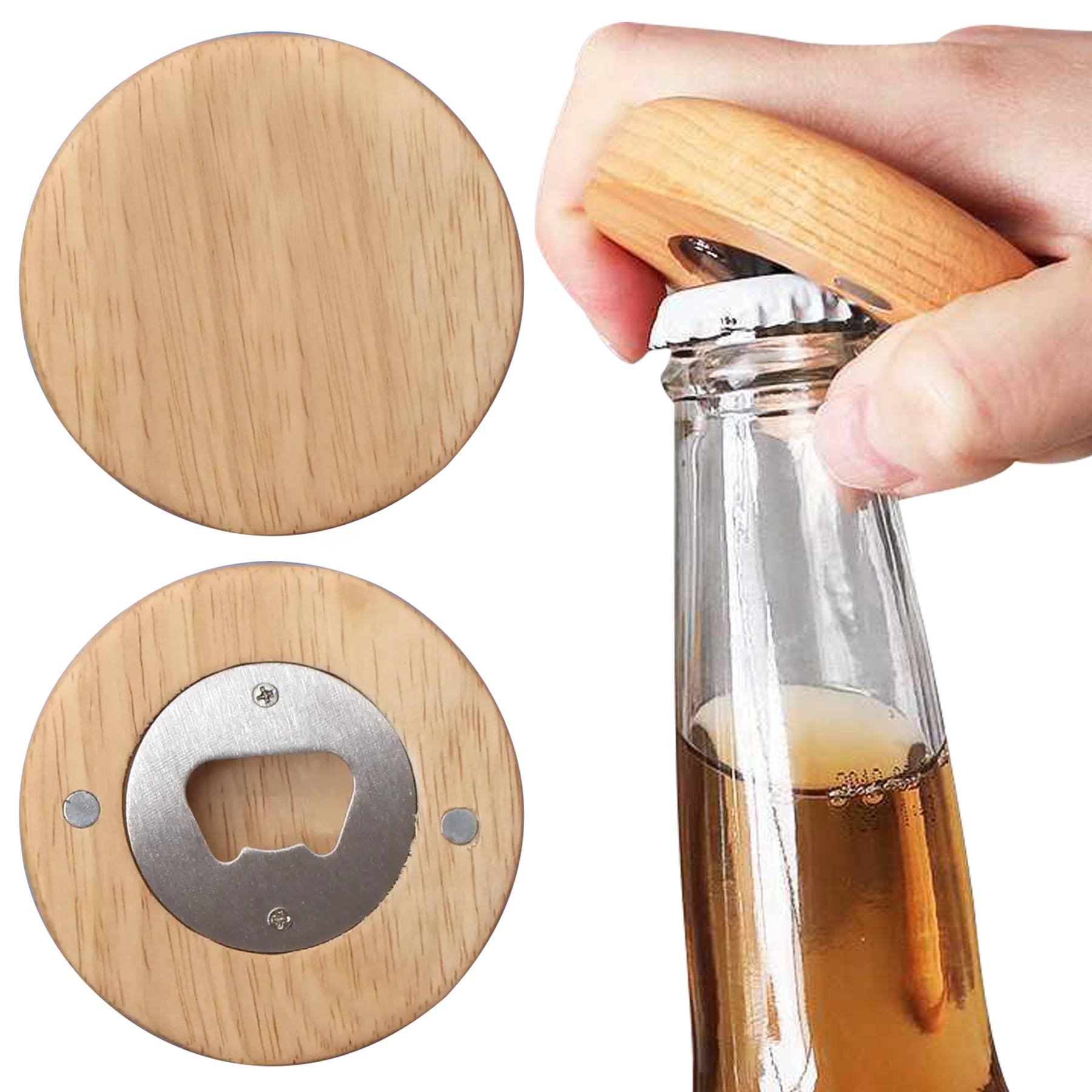 Round Wooden Bamboo Beer Bottle Opener 2