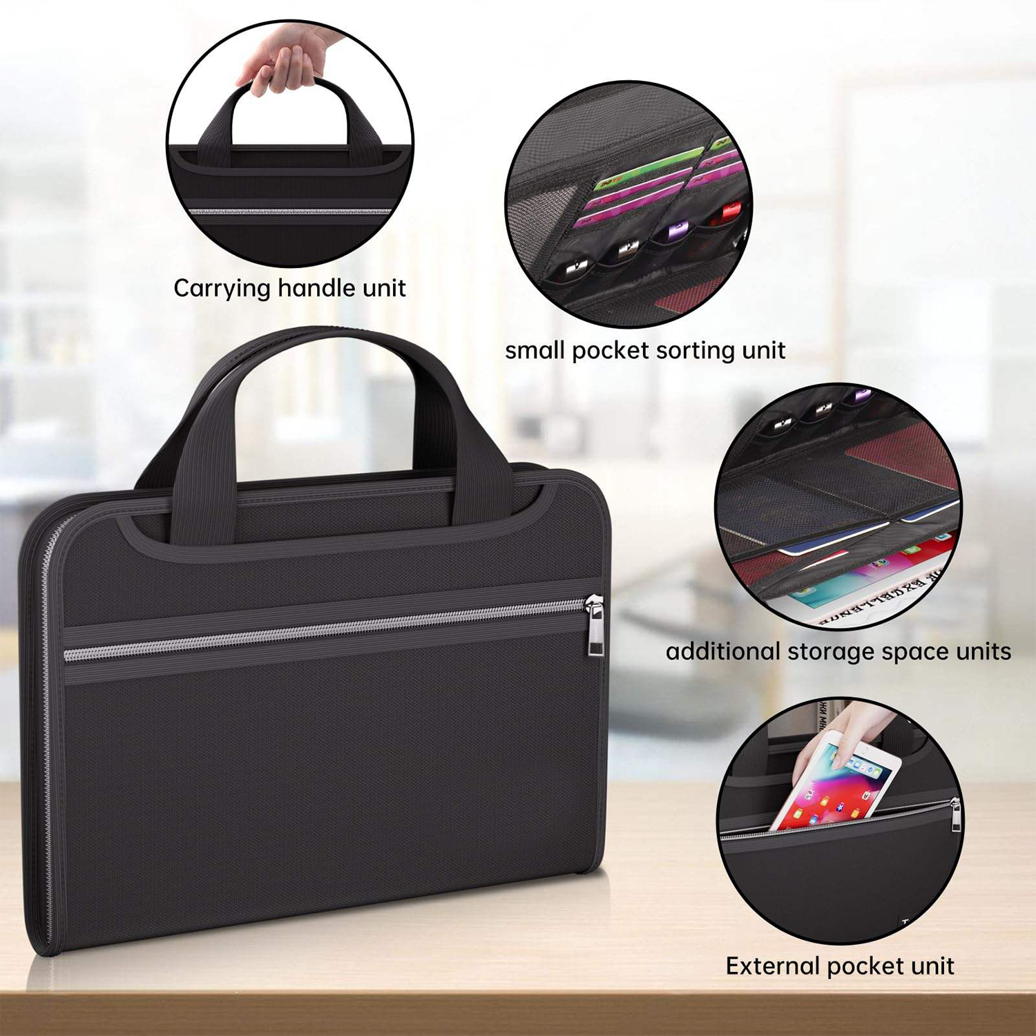 12 Pockets Fireproof Accordion File Organizer w/ Handle 6