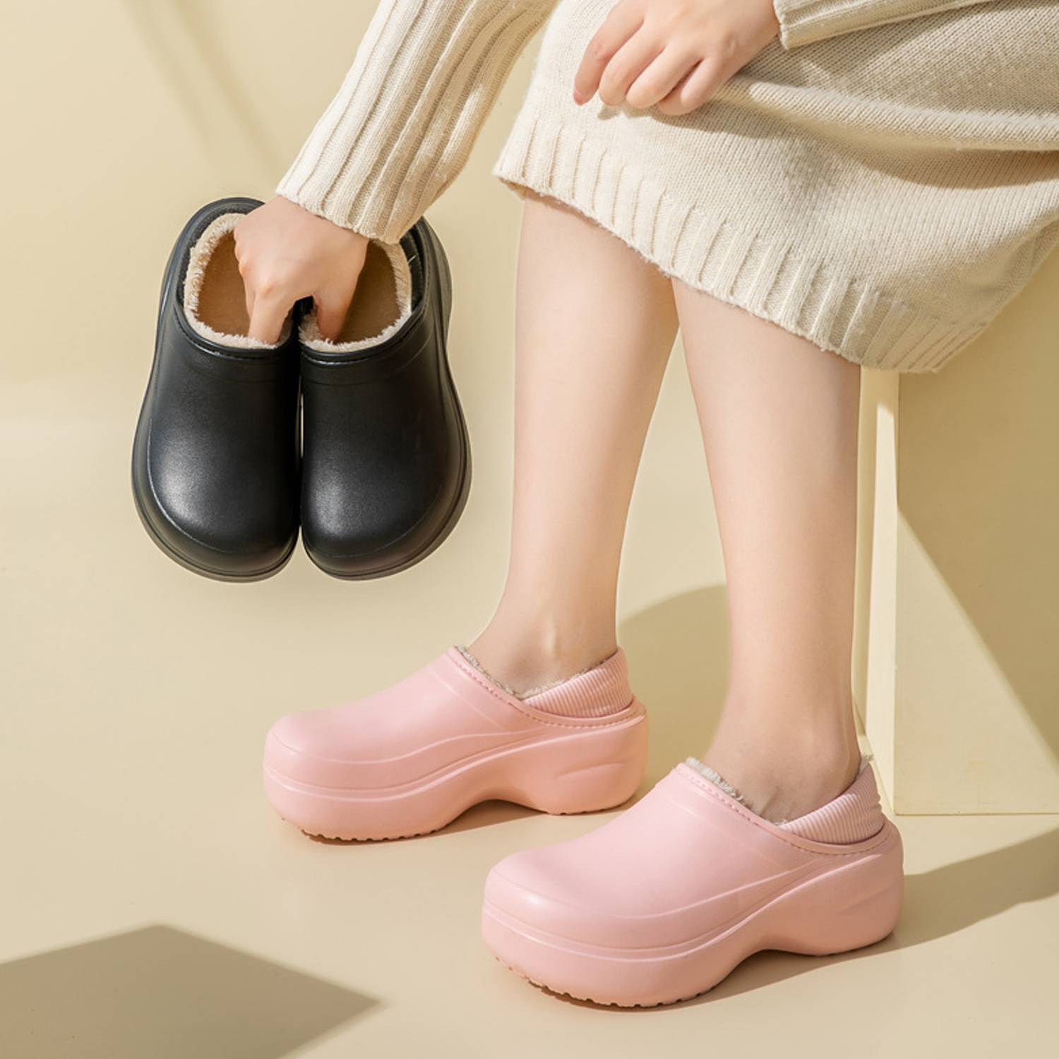 Elevated and thickened women's home leisure cotton slippers 2