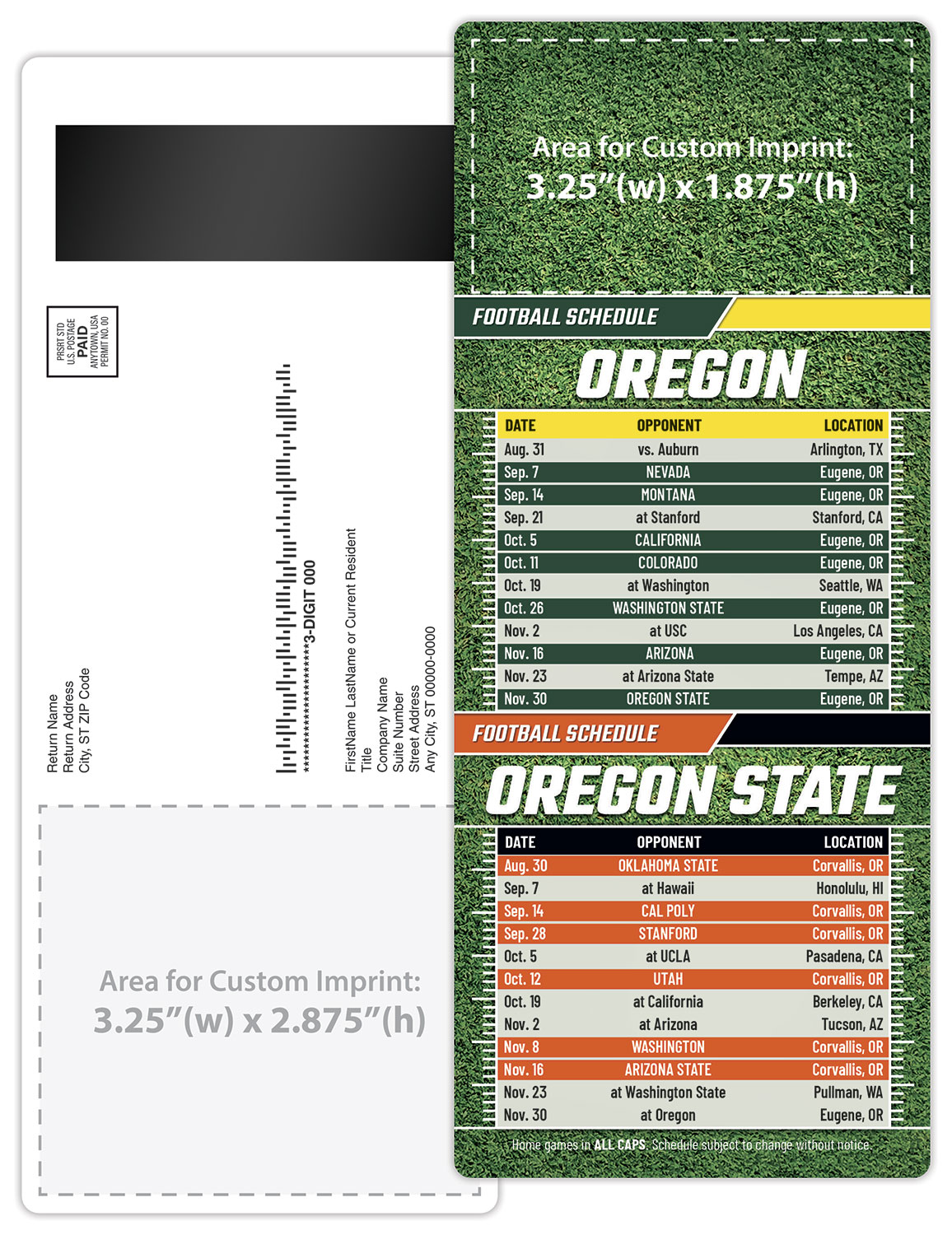 Football Schedule Laminated Card/Postcard with Magnet Strip 3.5x8.5 - 14 pt. 2