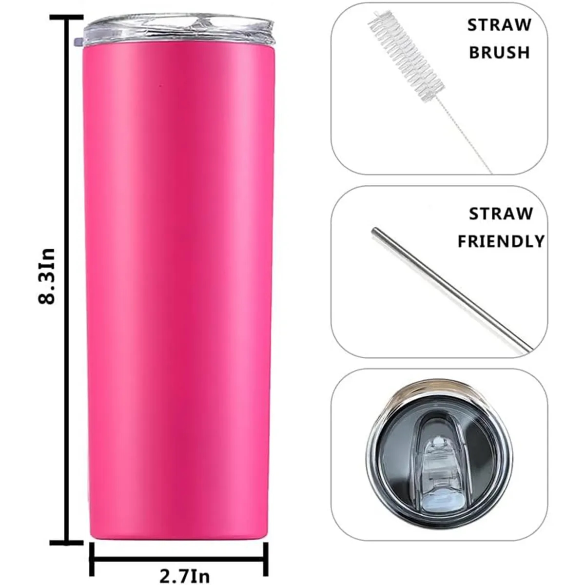 20 Oz. Tumbler with Lid and Straw Insulated Double Wall Cup 6