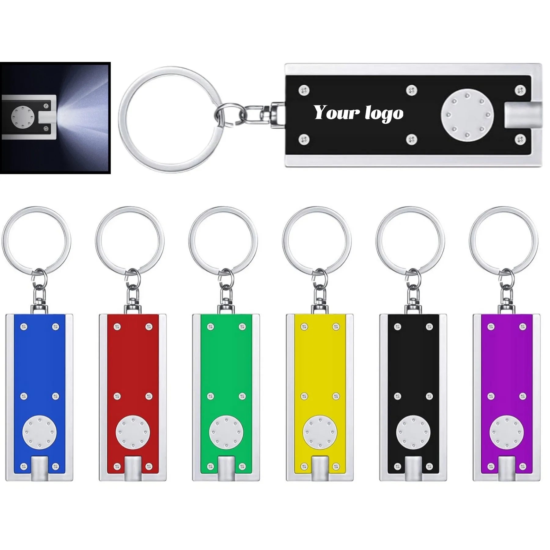 Slim Rectangular Flashlight w/Swivel Key Chain 2