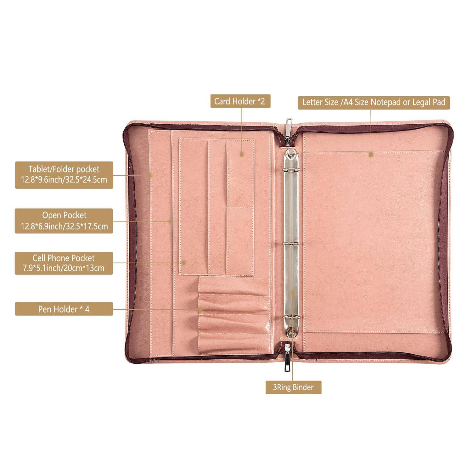 A4 PU Leather Personalized Business Folder 3 Ring Binder 6