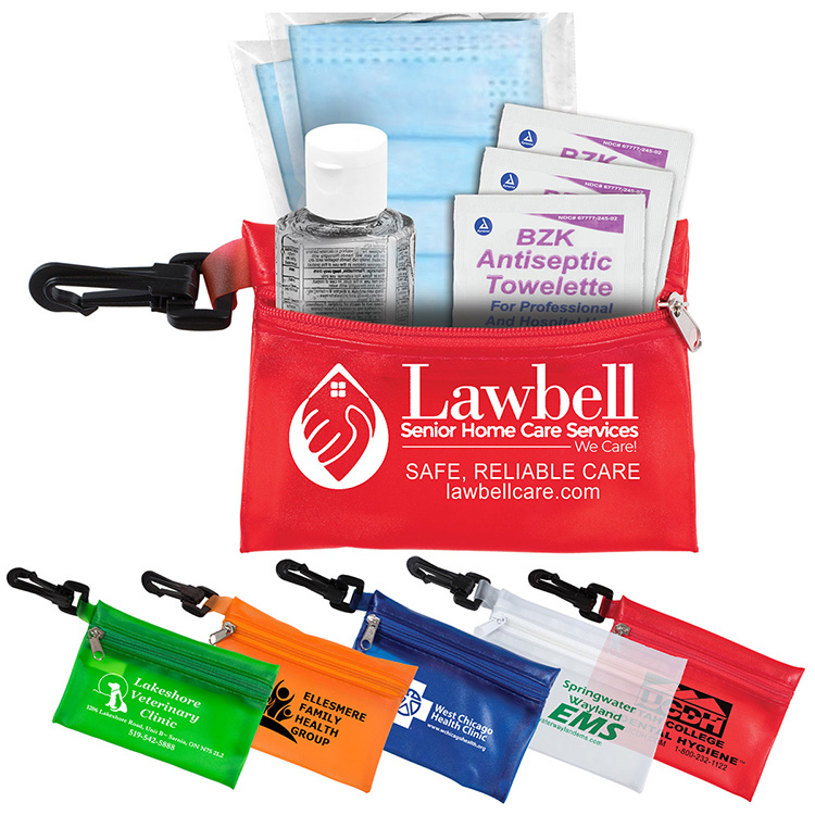 "Everything Essential" Mask & Sanitizing Protection Pack in Translucent Zipper Pouch With Plastic Ho 15