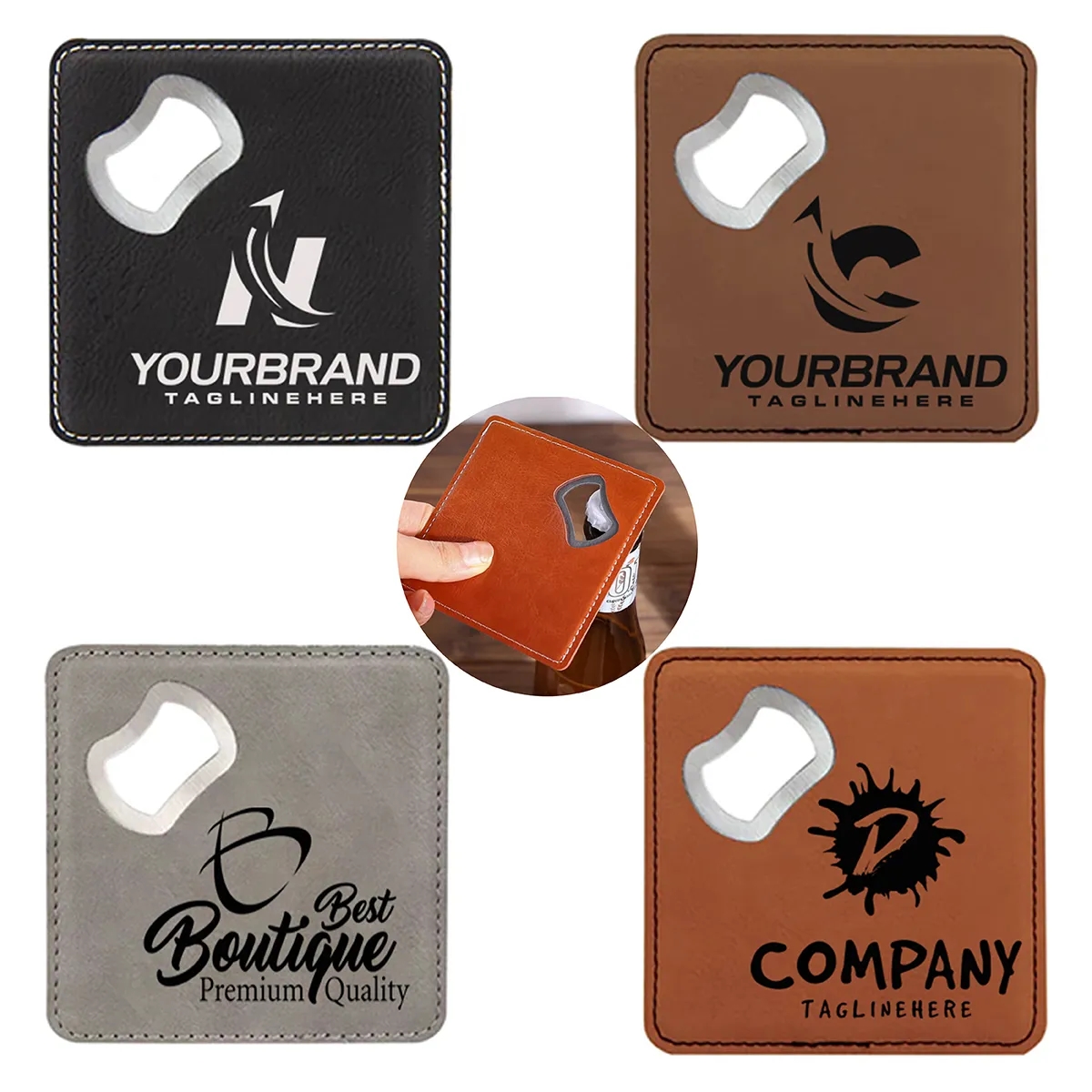 Custom Engraved Leatherette Coaster With Bottle Opener 2