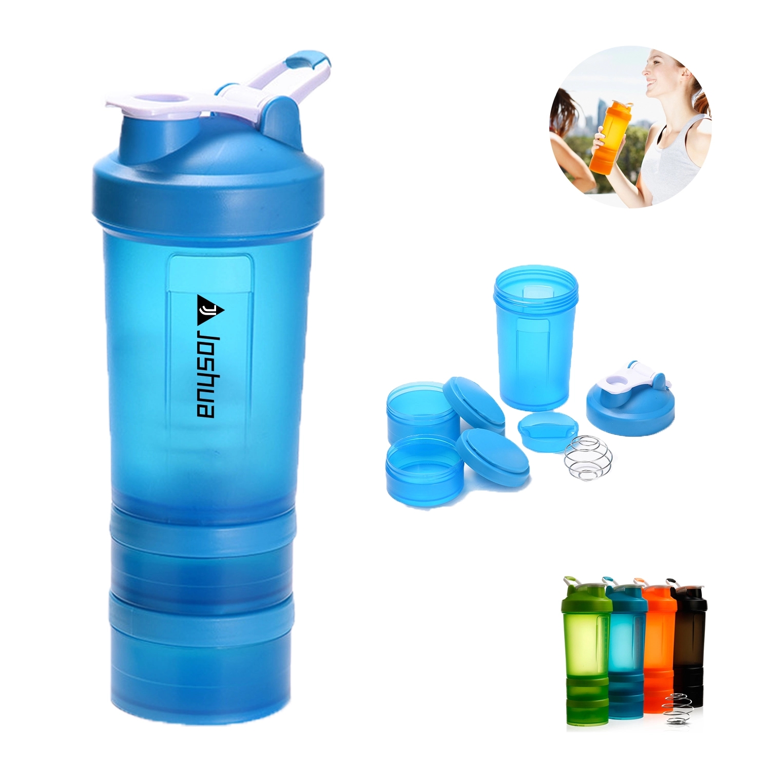 16Oz Shaker Bottle With Pill Organizer And Storage 3
