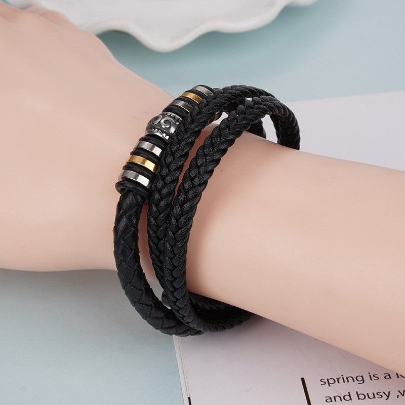 Multi-Layer Braided Leather Bracelet with Clasp 5
