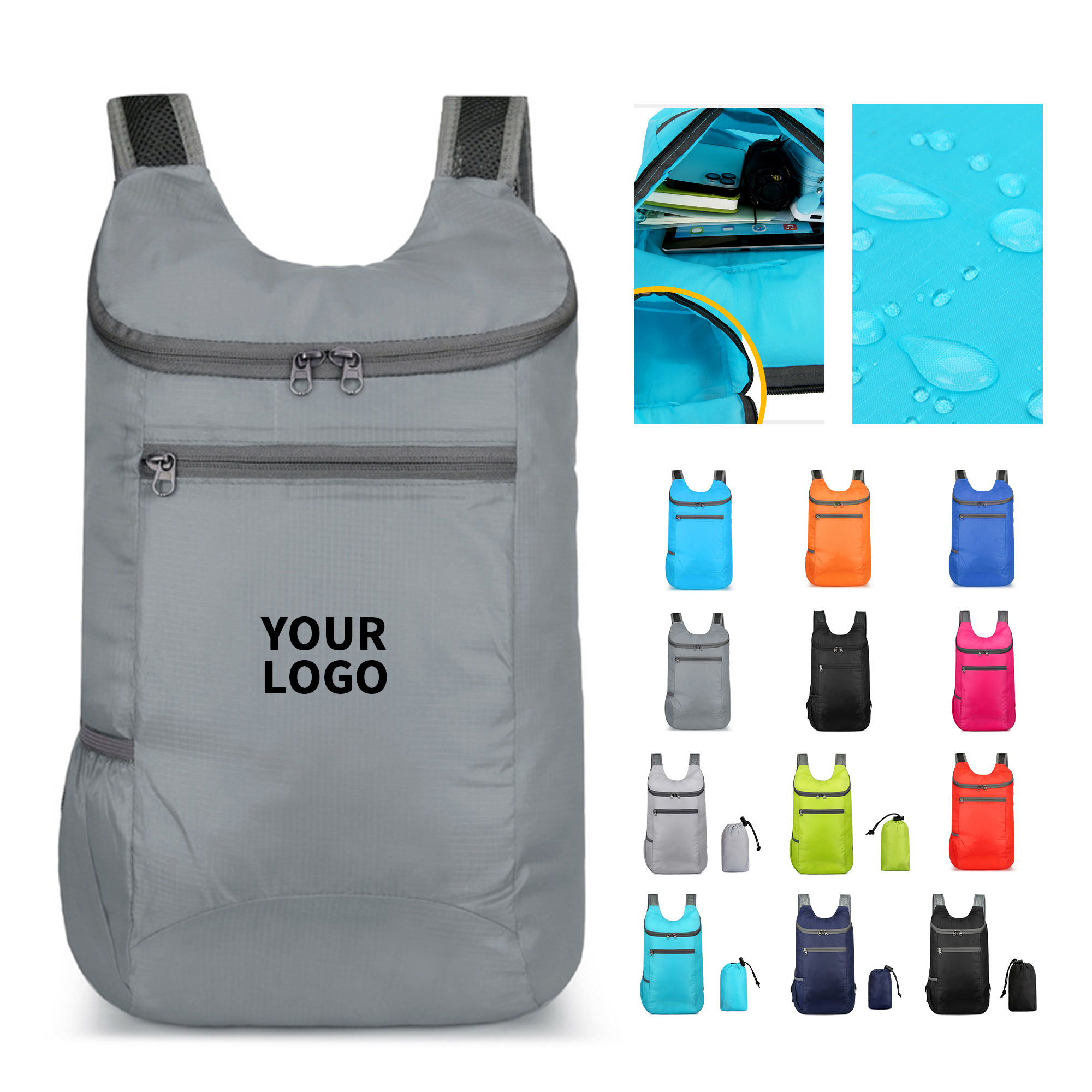 Water Resistant Foldable Travel Backpack 19.3" Length X 14.5" Width X 7.9" Height 15