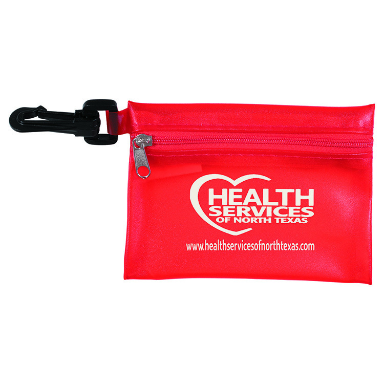 "MEDI" 19 Piece First Aid Kit in Translucent Zipper Kit with Plastic Carabiner Attachment 21